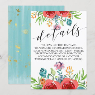 Convite Rosas Vermelhas Laranja Azul-esverdeado em Aquarel