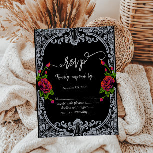 Convite Rosas Vermelhas,Listras Gótico RSVP