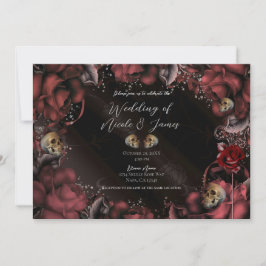 Convite Rosas Vermelhas Marrom Ferrugem & Caveiras Casamen
