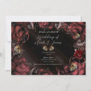 Convite Rosas Vermelhas Marrom Ferrugem & Caveiras Casamen