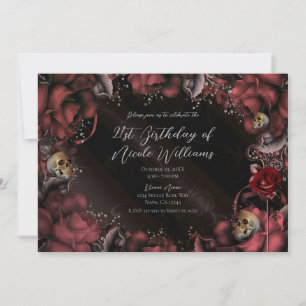Convite Rosas Vermelhas Marrom Ferrugem e Caveiras Festa d