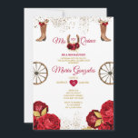Convite Rosas vermelhas Mis Quince 15 Anos Dourado Coroa G<br><div class="desc">Quinceañera Rosas vermelhas Dourada Convite Coroa Mis Quince 15 Anos,  16ª Festa de aniversário</div>