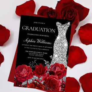 Convite Rosas vermelhas Negras de Festa de formatura de P