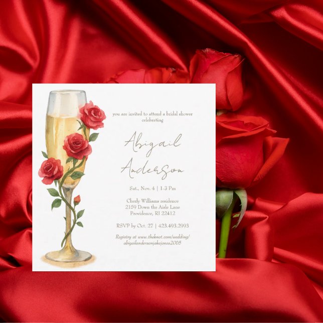 Convite Rosas Vermelhas no Chuveiro de Noiva Champagne Squ (Criador carregado)
