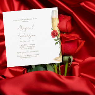 Convite Rosas Vermelhas no Chuveiro de Noiva Champagne Squ