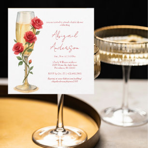 Convite Rosas Vermelhas no Chuveiro de Noiva Quadrado de C