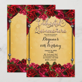 Convite Rosas Vermelhas Ouro Amarelo Rosa Quinceañera 15 A