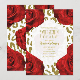 Convite Rosas Vermelhas Ouro Branco Guepardo Leopardo Doce