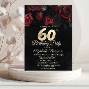 Convite Rosas Vermelhas Ouro Negro Aniversário de 60 anos