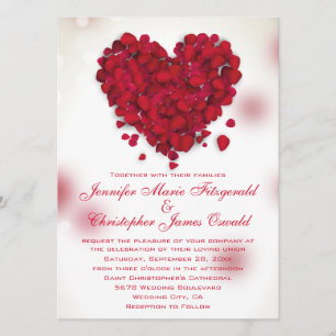 Convite Rosas vermelhas Petals Adoram Casamento Coração
