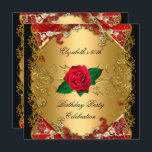 Convite rosas vermelhas Pretas Douradas com Festa de anive<br><div class="desc">Elegant Invitation 50 50th Festa de aniversário Dourada Black Red Flowers Image Trim</div>