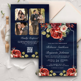 Convite Rosas Vermelhas Românticas Código QR Floral Casame