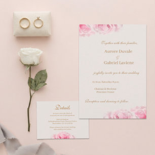 Convite Rosas Vermelhas Românticas e Douradas de Casamento