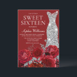 Convite Rosas vermelhas românticas, palhaço de diamante do<br><div class="desc">Rosas vermelhas românticas,  Silver Diamond Gown Sweet 16 Convite Ver coleção correspondente em Niche e Nest Store Muitos obrigados</div>