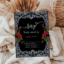 Convite Rosas vermelhas,RSVP Gótico de Stripes