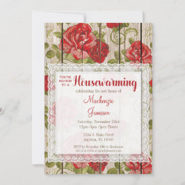 Convite Rosas vermelhas Rustic Invitation Lace Wood
