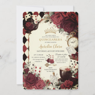 Convite Rosas Vermelhas Vintage Alice no País das Maravilh