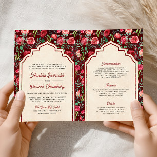 Convite Rosas Vermelhas Vintage Floral Casamento Indiano M