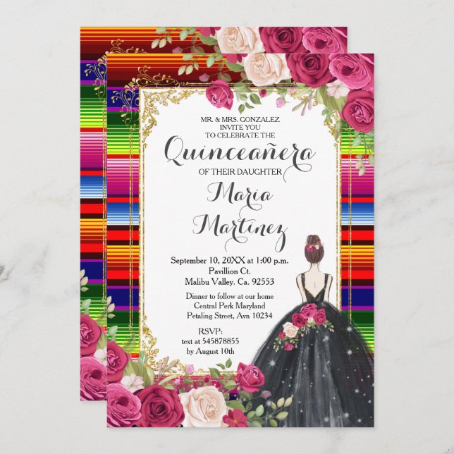 Convite rosas vermelhas Voadoras Quinceañera Aniversário C (Frente/Verso)