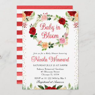 Convite Rosas vermelhos e laranja Flores Chá de fraldas de