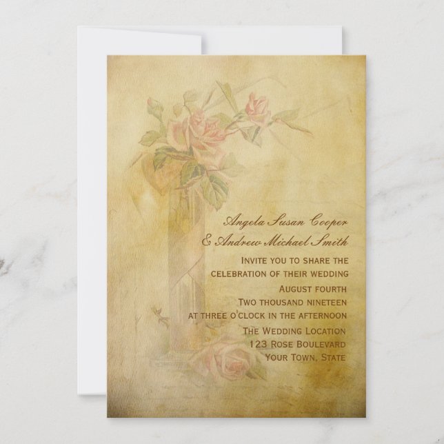 Convite Rosas Vintage Casamento com Pergaminho (Frente)