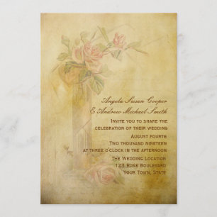 Convite Rosas Vintage Casamento com Pergaminho