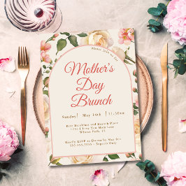 Convite Rosas Vintage Florais Rosa Brunch do Dia das Mães