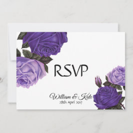 Convite Rosas violeta ultra roxas de dupla face RSVP Casam