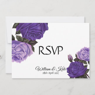 Convite Rosas violeta ultra roxas de dupla face RSVP Casam
