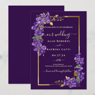 Convite Rosas Violetas Elegantes Casamento Roxo Escuro