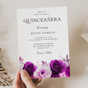 Convite Rosas Violetas Lilases Roxos Quinceanera Floral