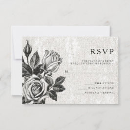 Convite Rosas Vitorianas Marginais Preto e Branco RSVP