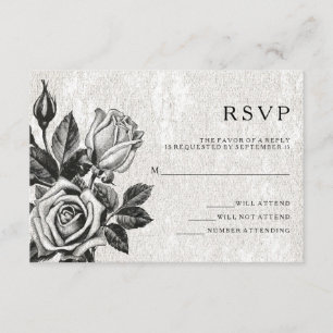 Convite Rosas Vitorianas Marginais RSVP Preto e Branco