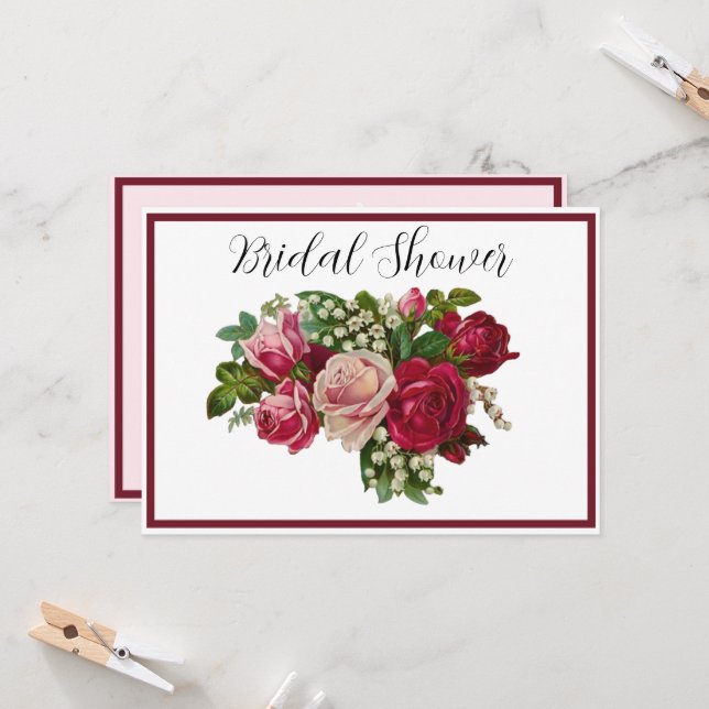 Convite Rosas vitorianos clássicos, Chá de panela de Lily  (Frente/Verso In Situ)