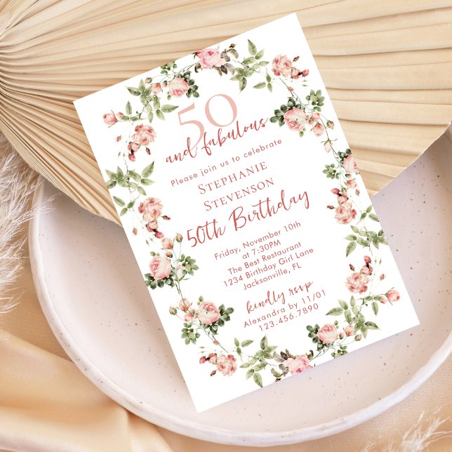 Convite Rose 50 & Fabulous 50th Birthday Garden Tea Party (Criador carregado)