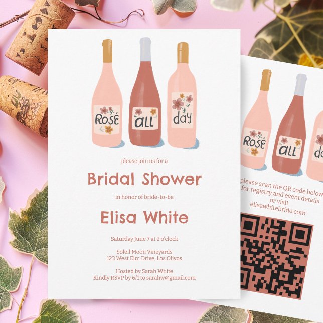 Convite Rosé All Day Wine Chá de panela - Código QR person (Rosé All Day Wine Bridal Shower Custom QR Code Invitation Bachelorette Winery Hen Party Birthday)