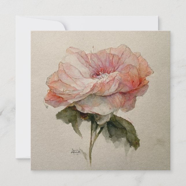 Convite Rose Aquarelle Watercolor Rose Painting (Frente)