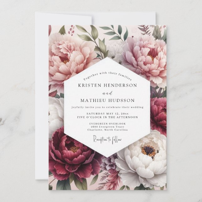 Convite Rose Blush Floral Bloom Wedding (Frente)