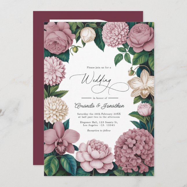 Convite Rose Dust, Silk Blush & Porcelain Cream Wedding (Frente/Verso)