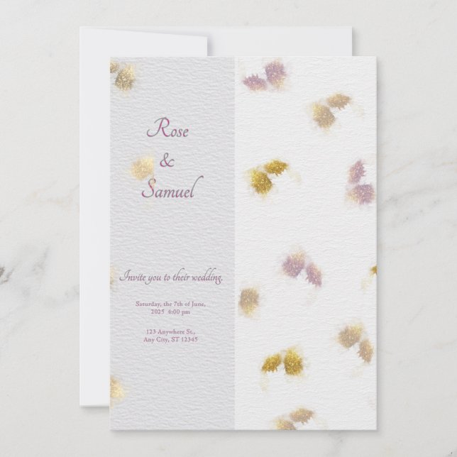 Convite Rose Floral Glitter Paper Textured Wedding  (Frente)