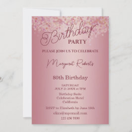 Convite Rose Gold 80th Birthday Party 