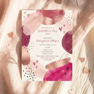 Convite Rose Gold Abstract Girly Galentine’s Day Party