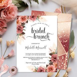 Convite Rose Gold, Blush Pampas Grama Floral Brunch Nupcia
