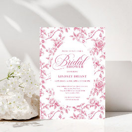 Convite Rose Gold Blush Toile Roses Floral Bridal Shower  