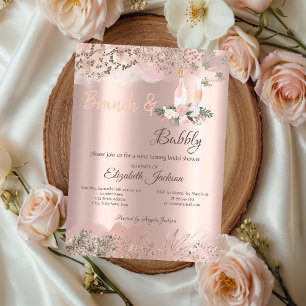 Convite Rose Gold Border Brunch & Bubbly Chá de Noiva