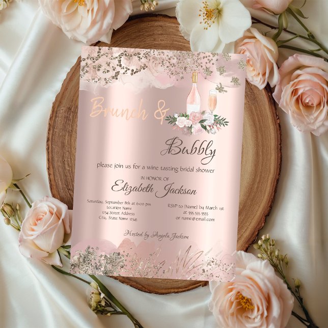 Convite Rose Gold  Border Brunch & Bubbly Chá de Noiva (Criador carregado)