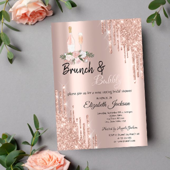 Convite Rose Gold  Brunch & Bubbly Chá de Noiva (Criador carregado)