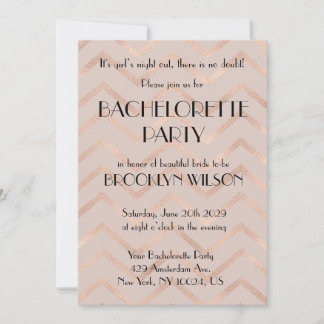 Convite Rose Gold Chevron Bachelorette Party Invite