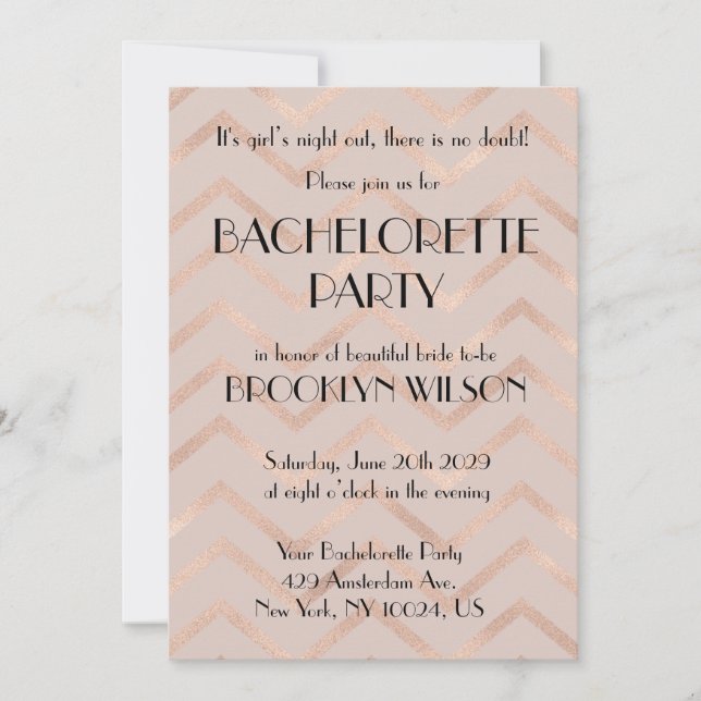 Convite Rose Gold Chevron Bachelorette Party Invite (Frente)