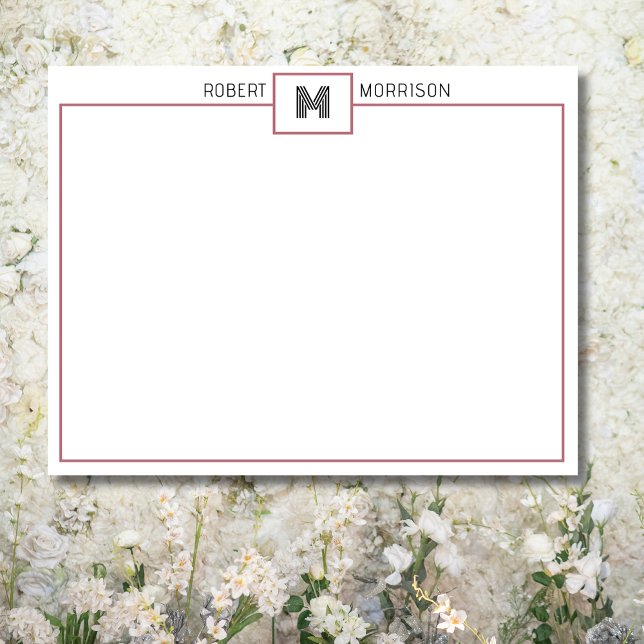 Convite Rose Gold Chic Monogram Stationery Note Card (Criador carregado)